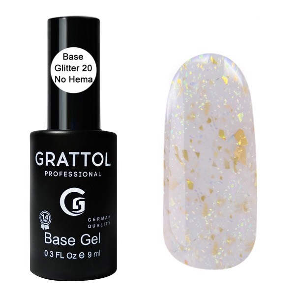 База для ногтей Grattol Rubber Base Glitter 20, 9 мл GTGB20 - фото 444145