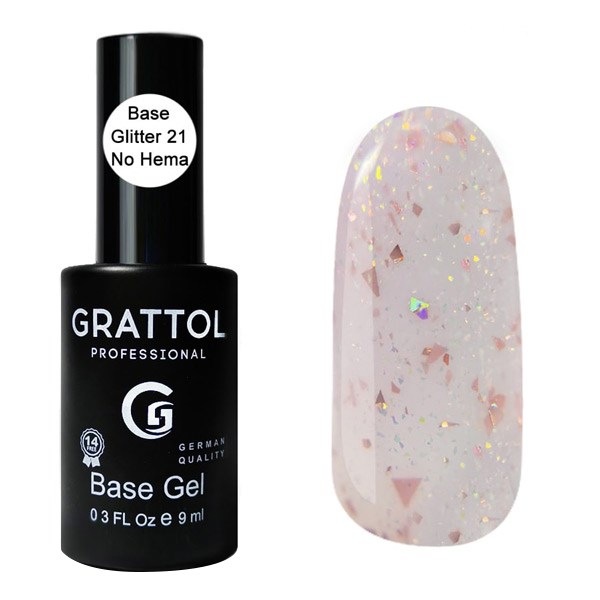 База для ногтей Grattol Rubber Base Glitter 21, 9 мл GTGB21 - фото 444148