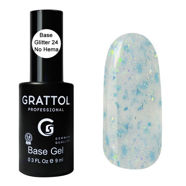 База для ногтей Grattol Rubber Base Glitter 24, 9 мл GTGB24 - фото 444157