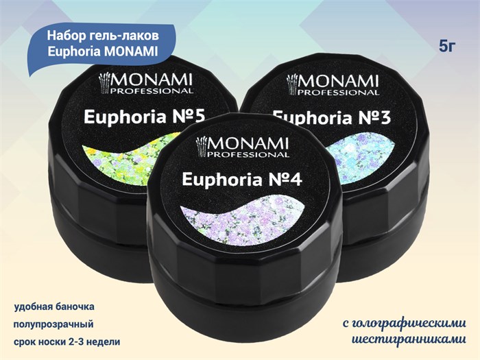 Набор гель-лаков Monami Euphoria №3, №4, №5 - 3 шт. по 5 г mn/mini11 - фото 473068
