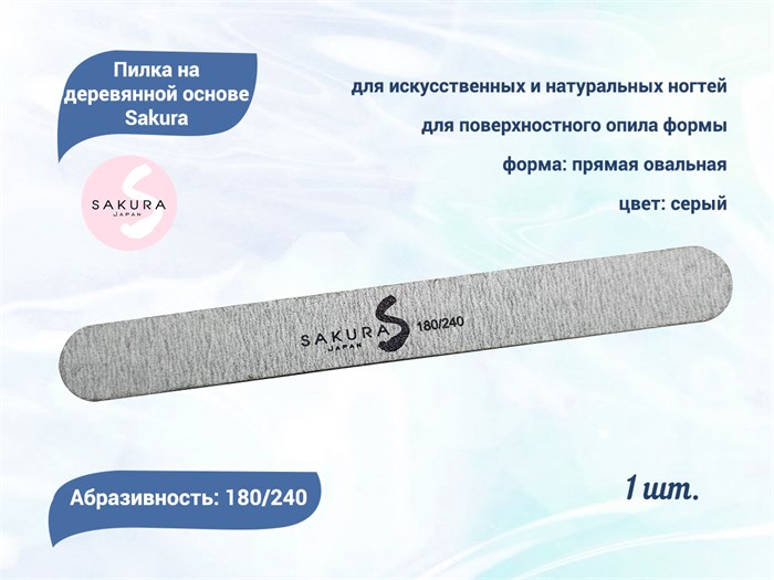 Пилка на деревянной основе Sakura серая, 180/240 грит snfg180/240 - фото 478172