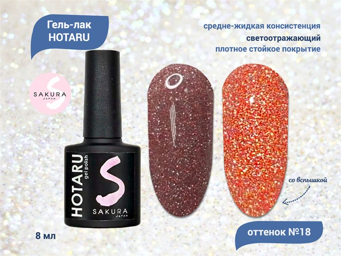 Светоотражающий гель-лак Sakura Hotaru (светлячок) №018, 8 мл hr018. - фото 481529