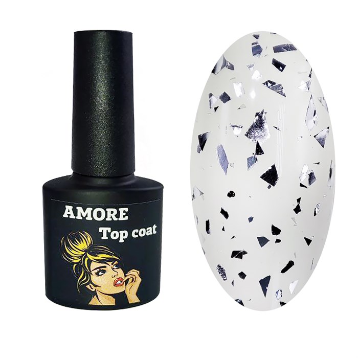 Топ для ногтей Amore №1 без липкого слоя, с поталью, 8 мл ABC1 - фото 488564