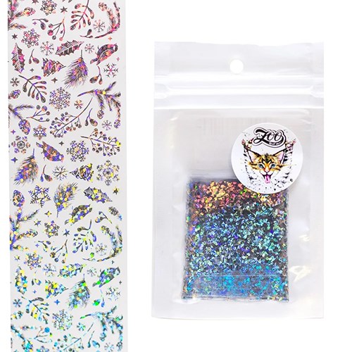 Фольга переводная (4*50см) новогодняя прозрачная серебро №1452, Zoo Nail Art zn/1452 - фото 490938