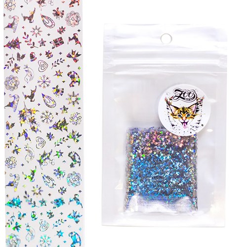 Фольга переводная Zoo Nail Art №1453 новогодняя прозрачная серебро, 4*50 см zn/1453 - фото 490997