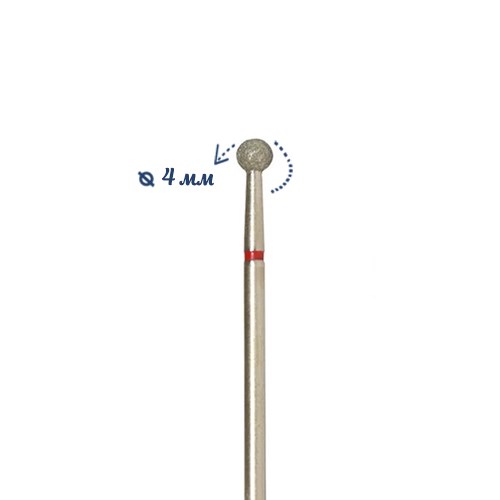 Фреза алмазная ruNail мелкая (красная) насечка, Ø0,4 см, шар (сфера) 6533 - фото 491841