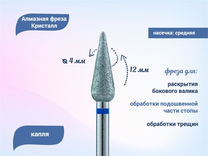 Алмазная фреза Кристалл, средняя (синяя) насечка, Ø0,4 см, конус (капля) К66.266.120.40(51) - фото 495977