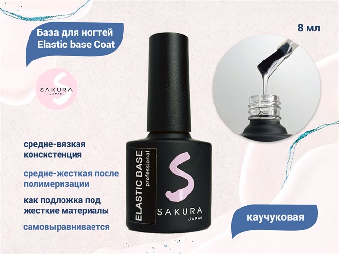 База для ногтей Sakura Elastic base Coat, каучуковая, 8 мл BAS2 - фото 499024