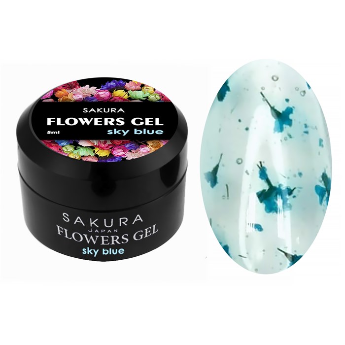 Гель для ногтей Sakura цветочный FLOWERS GEL Sky Blue, 5 мл Gel Sky Blue. - фото 504206