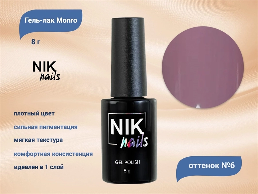 Гель-лак NIK nails Monro 06, 8 г Nik/13107