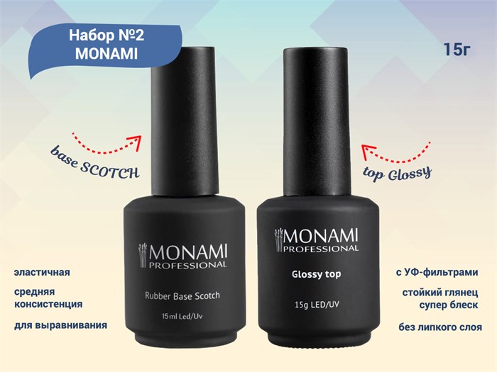 Набор Monami №2 base SCOTCH + top Glossy, 15 г mn/mix2 - фото 537144