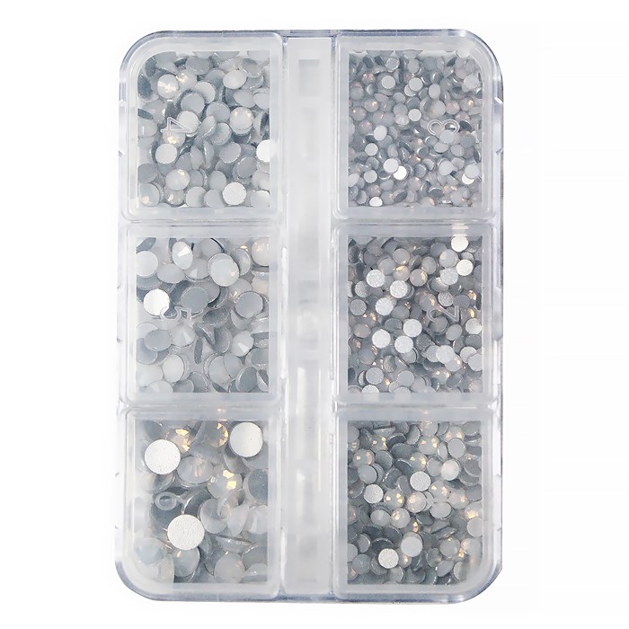 Набор страз в кейсе №9, 6 ячеек, Mixed Sizes White Opal LZ09 - фото 537808