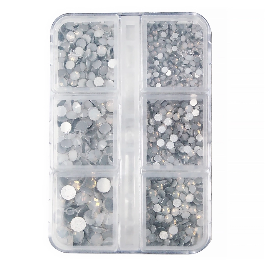 Набор страз в кейсе №9, 6 ячеек, Mixed Sizes White Opal LZ09