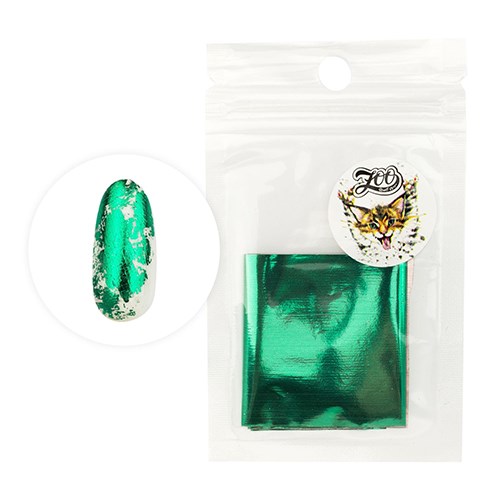 Фольга для дизайна Zoo Nail Art переводная глянцевая зелёная №1421, 4*50 см zn/1421 - фото 558442