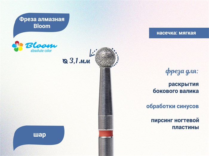 Фреза алмазная Bloom мягкая (красная) насечка, Ø0,31 см, шар Bl/56.001.027.31(7) - фото 559309