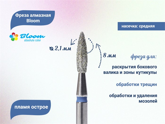 Фреза алмазная Bloom средняя (синяя) насечка, Ø0,21 см, пламя   Bl/66.243.080.21(4) - фото 559318