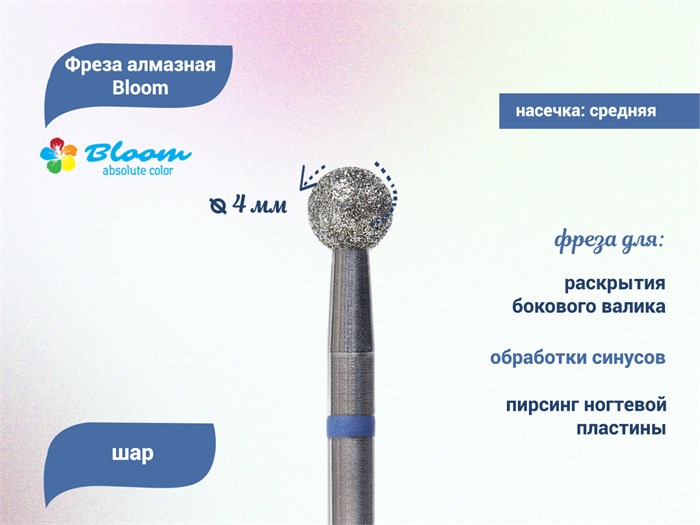 Фреза алмазная Bloom средняя (синяя) насечка, Ø0,4 см, шар  Bl/66.001.036.40(10) - фото 559327