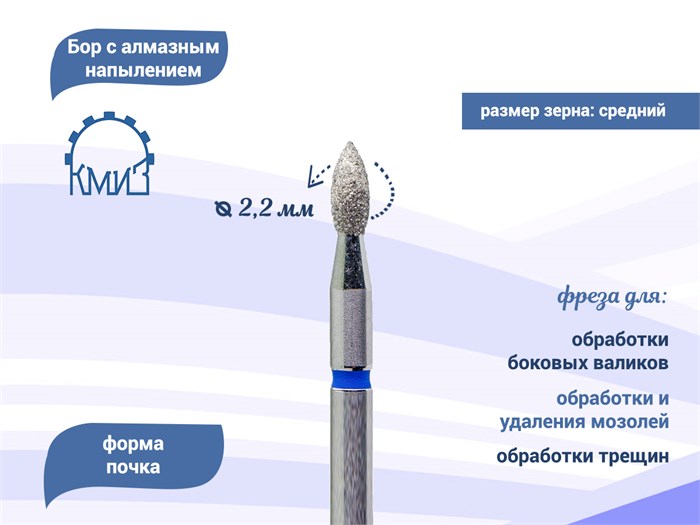 Фреза алмазная КМИЗ мелкая (красная) насечка, Ø0,22 см, пуля Б244.22/118193(261) - фото 559725