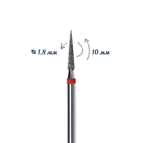Фреза алмазная КМИЗ, мелкая (красная) насечка, Ø0,18 см, конус заостренный Б160.18/м(123)