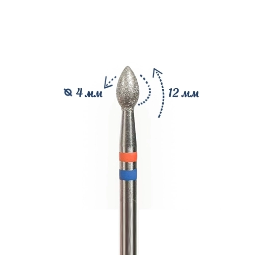 Фреза алмазная КМИЗ, средне-мелкая (сине-красная) насечка, Ø0,4 см, капля закругленная 118523tw
