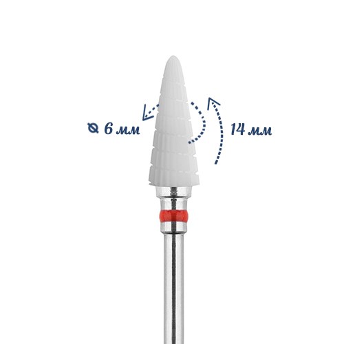 Фреза керамическая IRISK мягкая (красная) насечка, Ø0,6 см, конус  Б821-10-06 - фото 564624