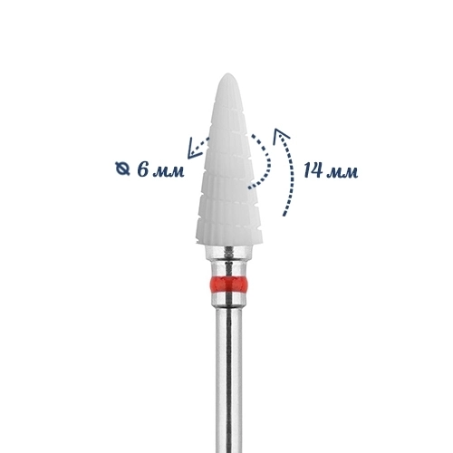 Фреза керамическая IRISK мягкая (красная) насечка, Ø0,6 см, конус  Б821-10-06