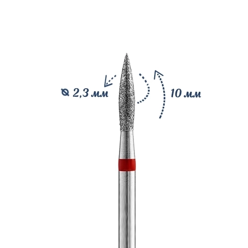 Алмазная фреза Кристалл мягкая (красная) насечка, Ø0,23 см, пламя К56.243.100.23м(3)