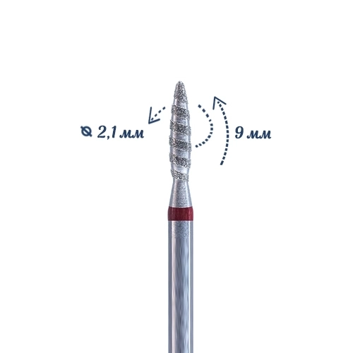 Алмазная фреза Торнадо Кристалл, мягкая (красная) насечка, Ø0,21 см, L90, пламя К56.263.100.21мТ(21)