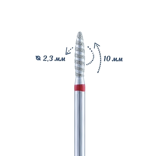 Алмазная фреза Торнадо Кристалл, мягкая (красная) насечка, Ø0,23, пламя К56.263.100.23мТ(22)