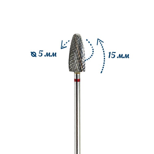Фреза твердосплавная WG-ZL011 F, пуля (почка), Ø0,5 см, мягкая (красная) насечка km/WG-ZL011 - фото 565573