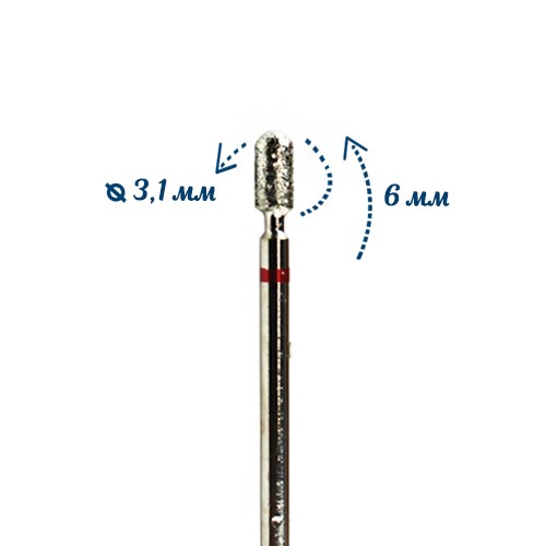 Фреза алмазная 37 F мелкая (красная) насечка, Ø0,31 см, цилиндр закругленный km/037м - фото 565589