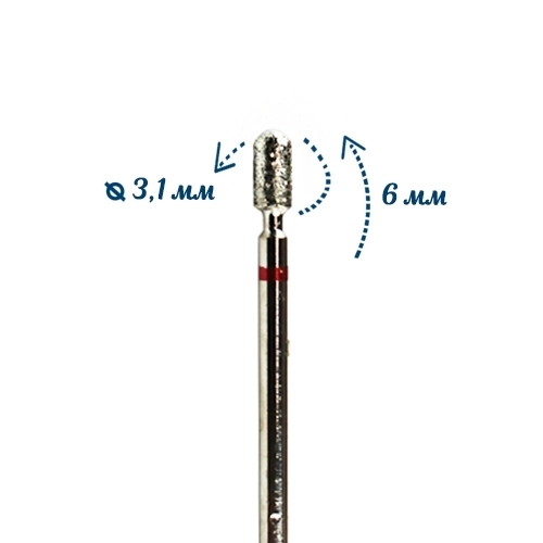 Фреза алмазная 37 F мелкая (красная) насечка, Ø0,31 см, цилиндр закругленный km/037м