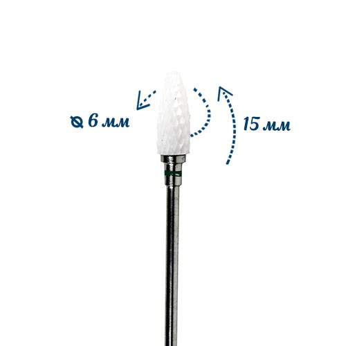 Керамическая фреза Premium Tirch Cylinder 3/32 C грубая (зеленая) насечка, Ø0,6 см, кукуруза FP-11 - фото 565654
