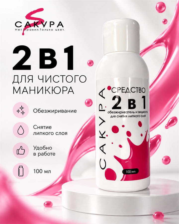 Средство 2в1 Сакура - обезжириватель и жидкость для снятия липкого слоя, 100мл SOGL100