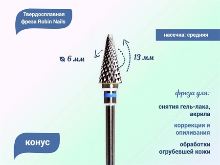 {{productViewItem.photos[photoViewList.activeNavIndex].Alt || productViewItem.photos[photoViewList.activeNavIndex].Description || 'Твердосплавная фреза Robin Nails большой конус 3/32 M ST, Ø0,6 см средняя (синяя) насечка'}}