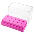 Подставка для фрез на 10 шт. розовая прямоугольная 31203-PFR - фото 545938