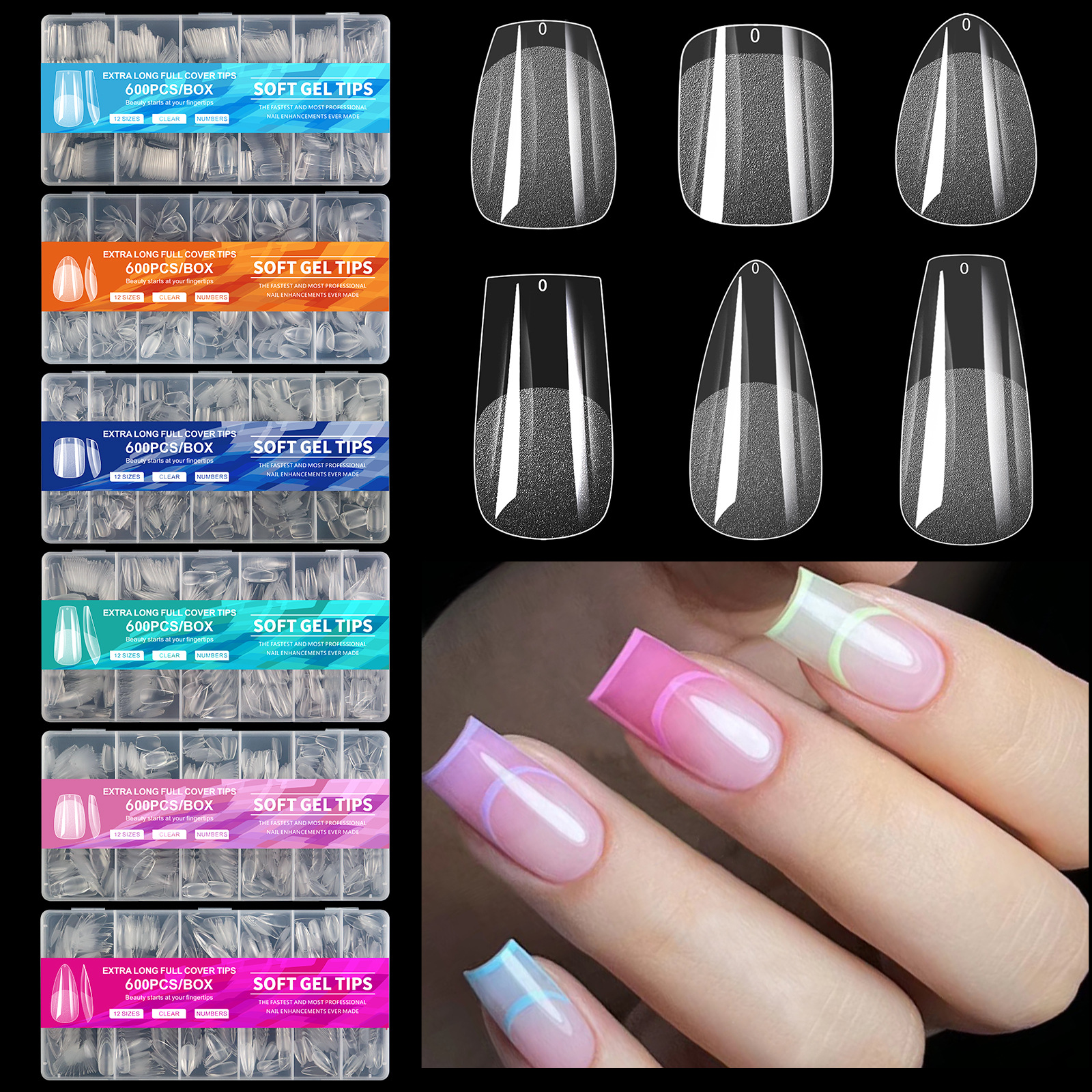 Прозрачные гелевые типсы Soft Gel Tips №2 балерина, 600 шт (12 размеров)  (артикул: SGT12-02) по цене 500 руб. — купить в интернет-магазине SiNail с  доставкой по России